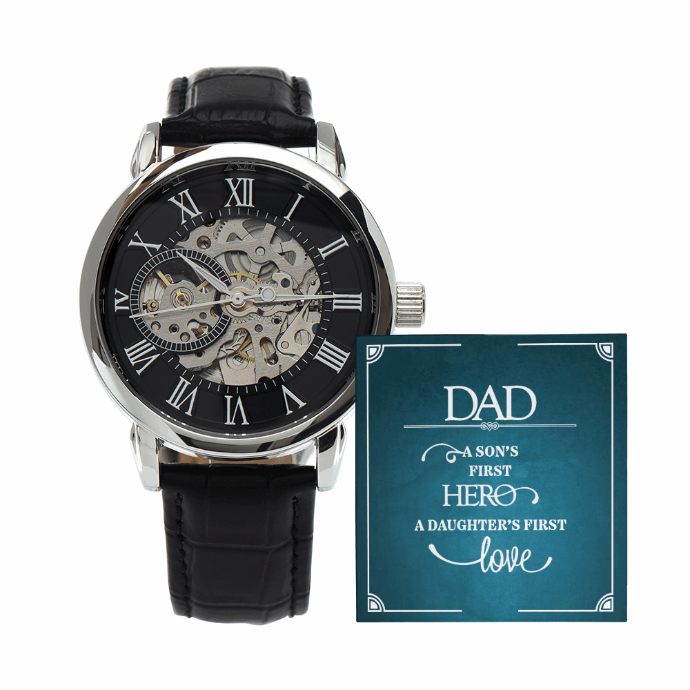 Dad a sons first Hero Men's Openwork Watch With Mahogany Box - StarShineBox -