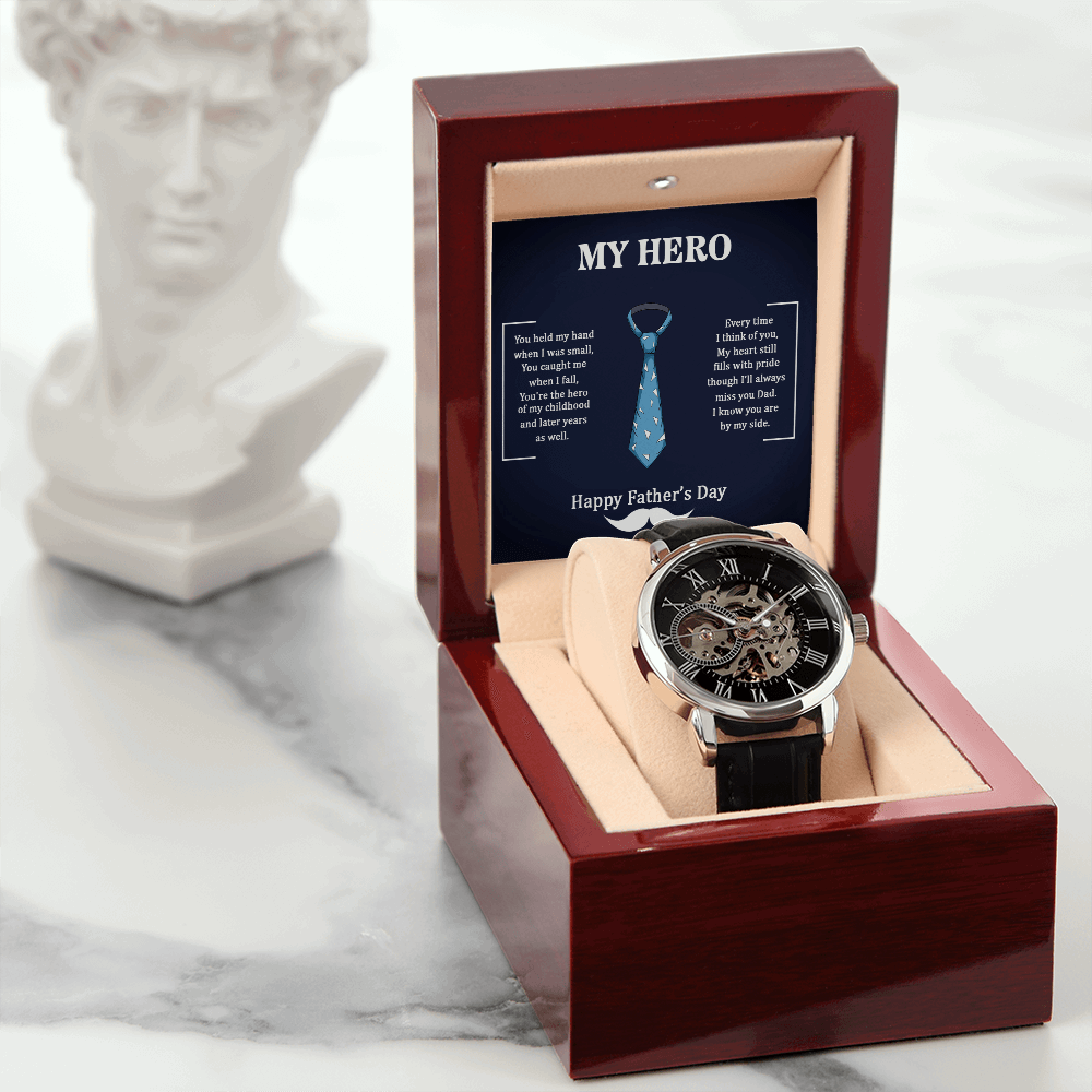 Dad my Hero Men's Openwork Watch With Mahogany Box - StarShineBox -
