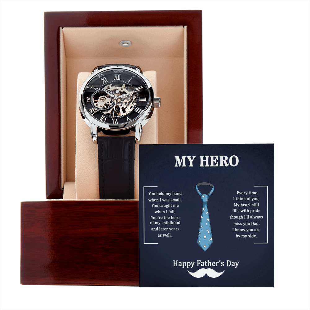 Dad my Hero Men's Openwork Watch With Mahogany Box - StarShineBox -