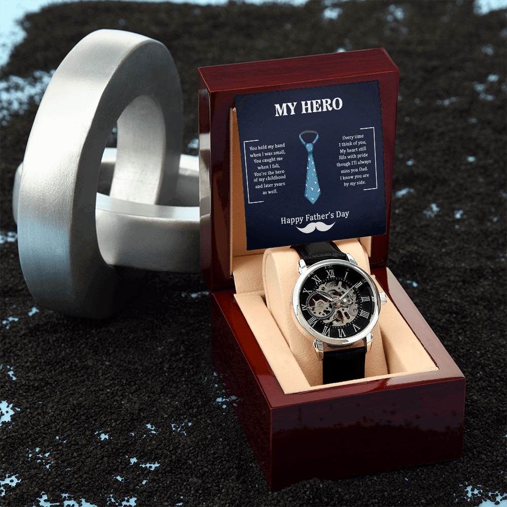 Dad my Hero Men's Openwork Watch With Mahogany Box - StarShineBox -