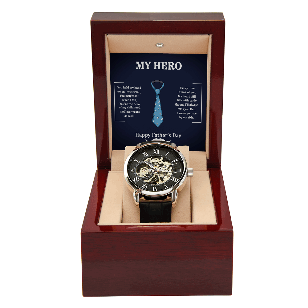 Dad my Hero Men's Openwork Watch With Mahogany Box - StarShineBox -