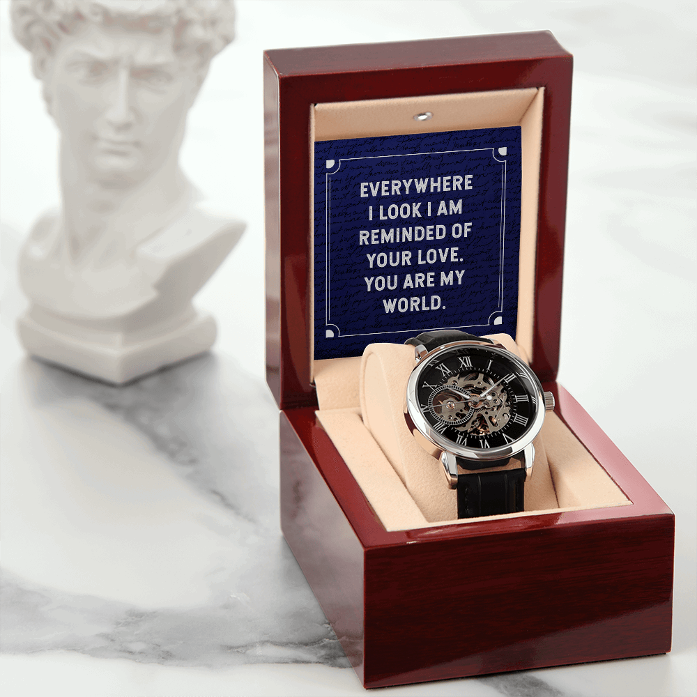 Everywhere I look Men's Openwork Watch With Mahogany Box - StarShineBox -