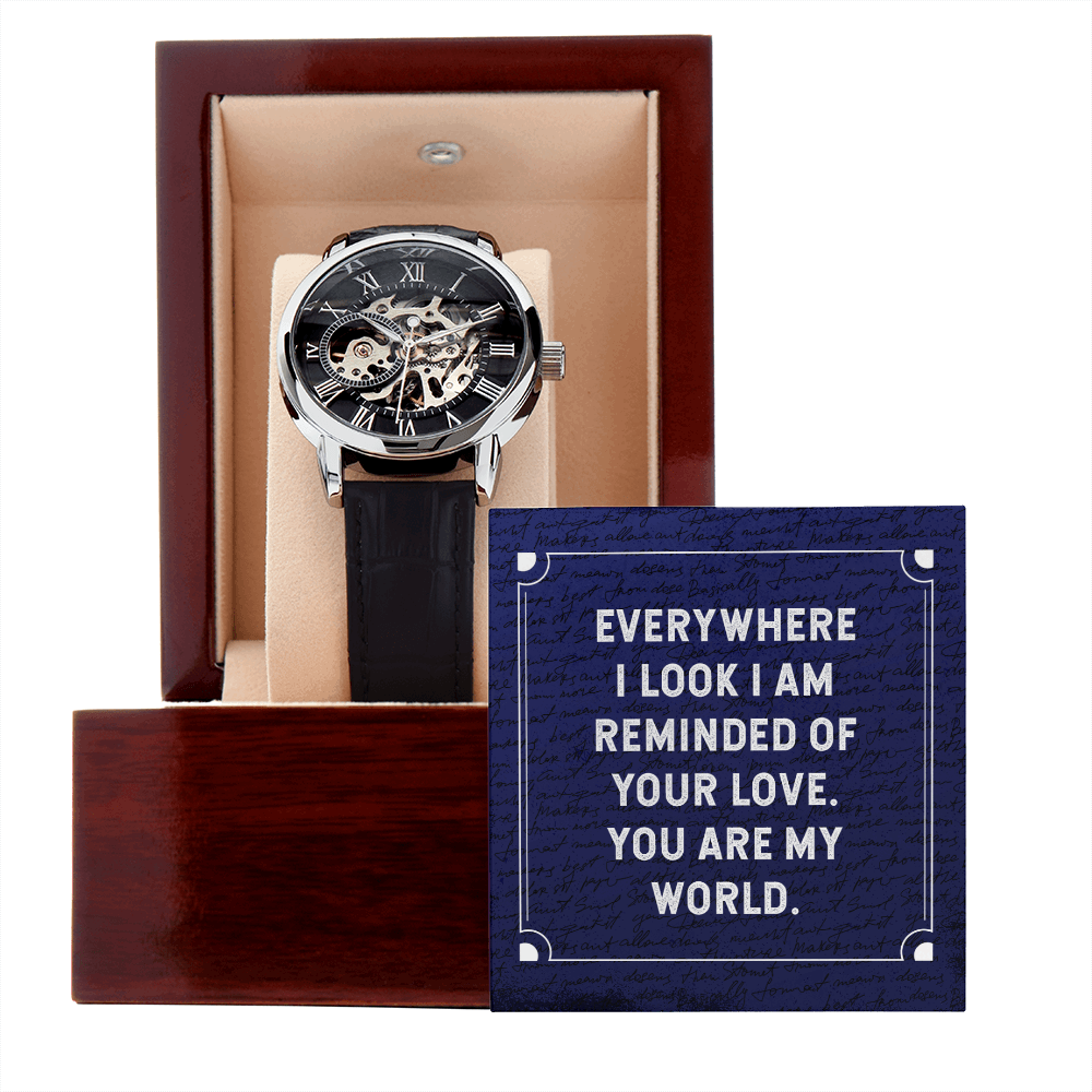 Everywhere I look Men's Openwork Watch With Mahogany Box - StarShineBox -