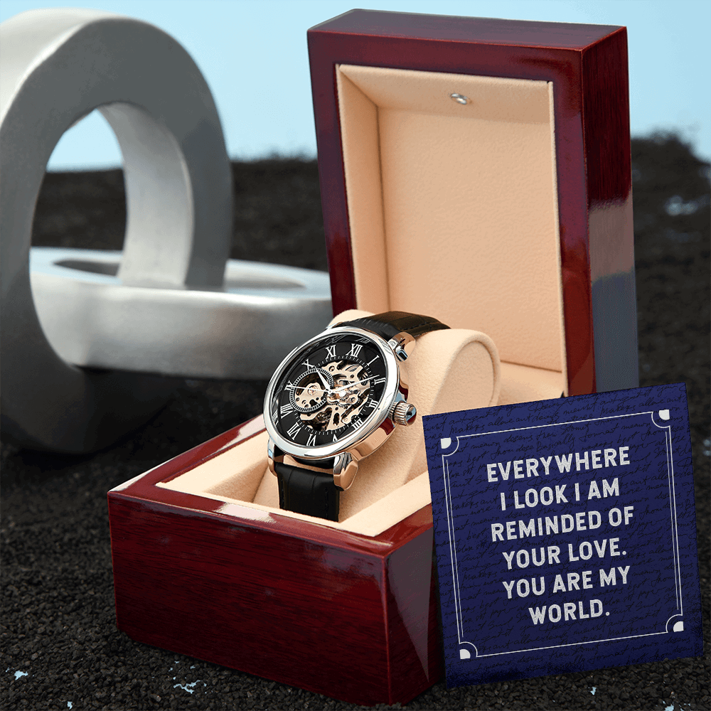 Everywhere I look Men's Openwork Watch With Mahogany Box - StarShineBox -