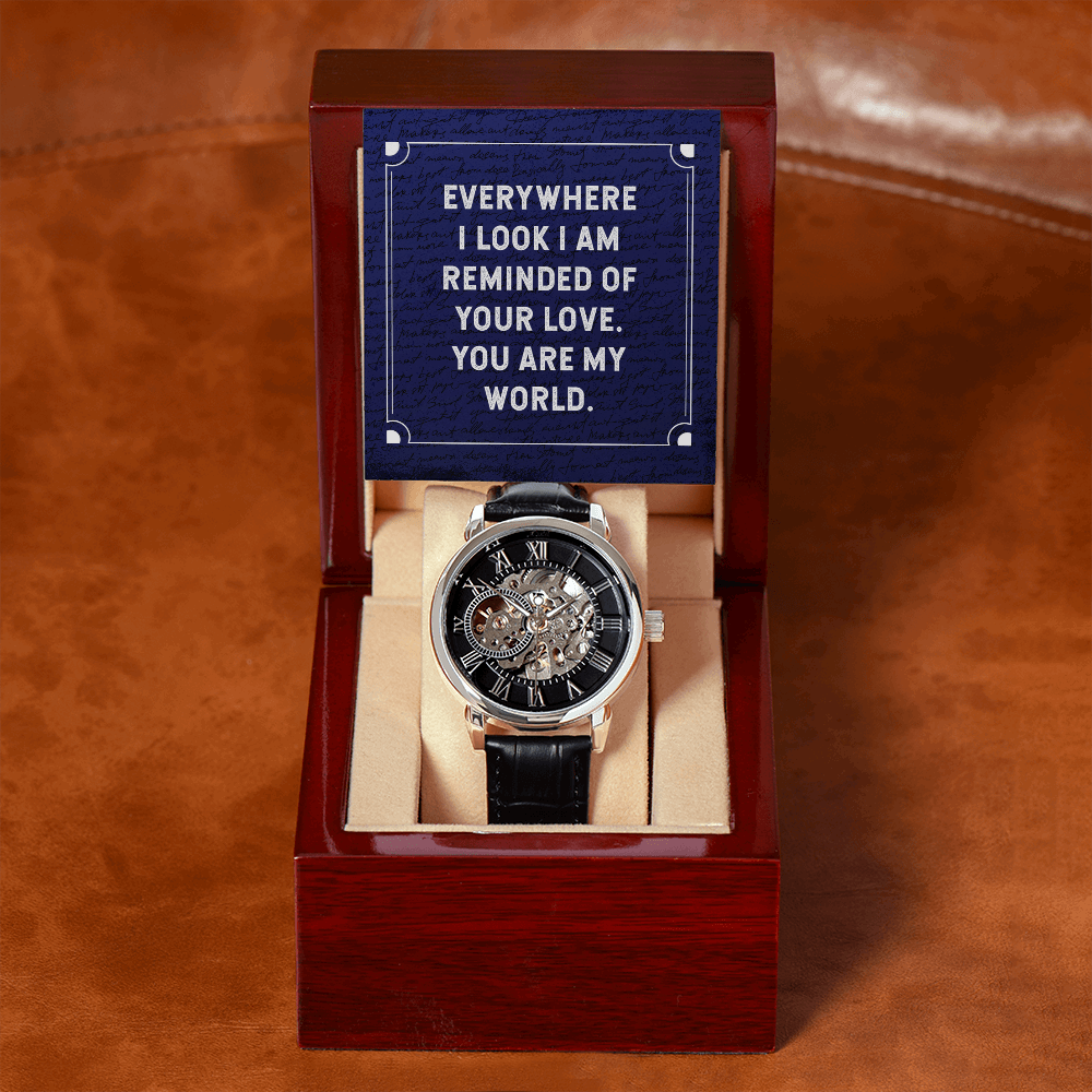 Everywhere I look Men's Openwork Watch With Mahogany Box - StarShineBox -