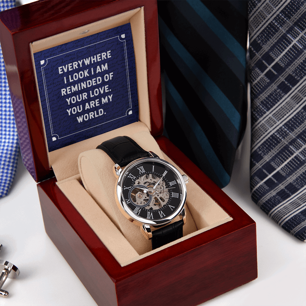 Everywhere I look Men's Openwork Watch With Mahogany Box - StarShineBox -