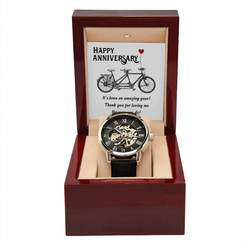 Happy Anniversary its been an amazing years Men's Openwork Watch With Mahogany Box - StarShineBox -