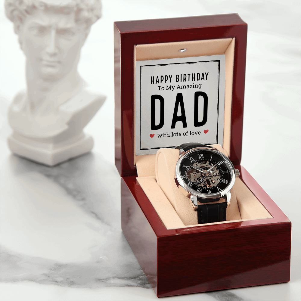 Happy birthday to my amazing dad Men's Openwork Watch With Mahogany Box - StarShineBox -