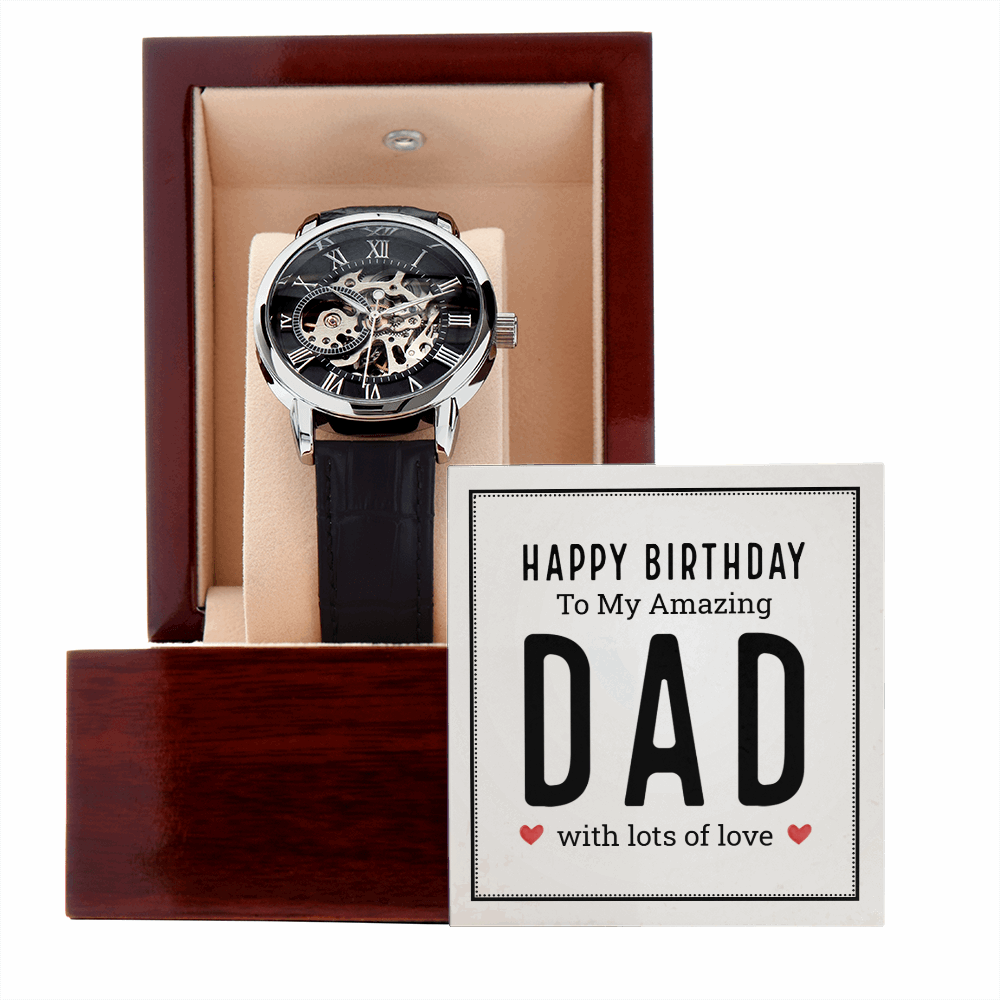 Happy birthday to my amazing dad Men's Openwork Watch With Mahogany Box - StarShineBox -