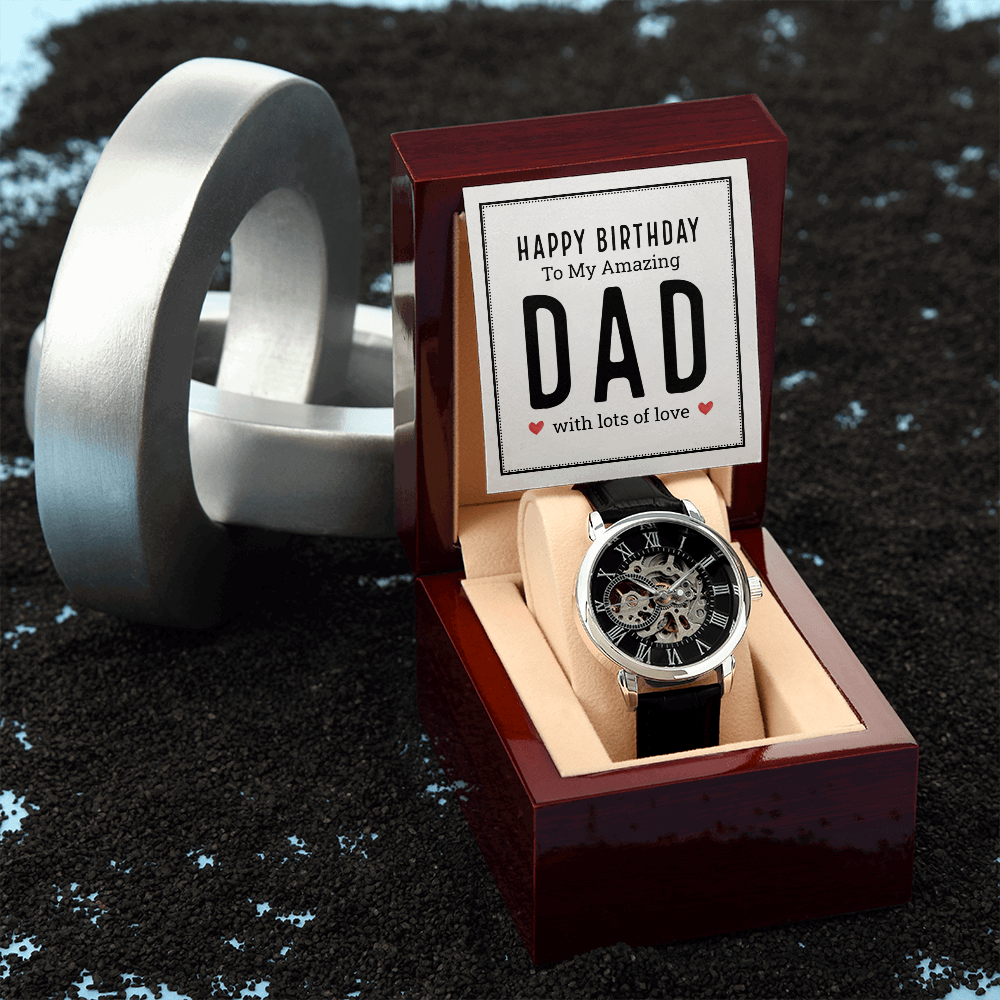 Happy birthday to my amazing dad Men's Openwork Watch With Mahogany Box - StarShineBox -