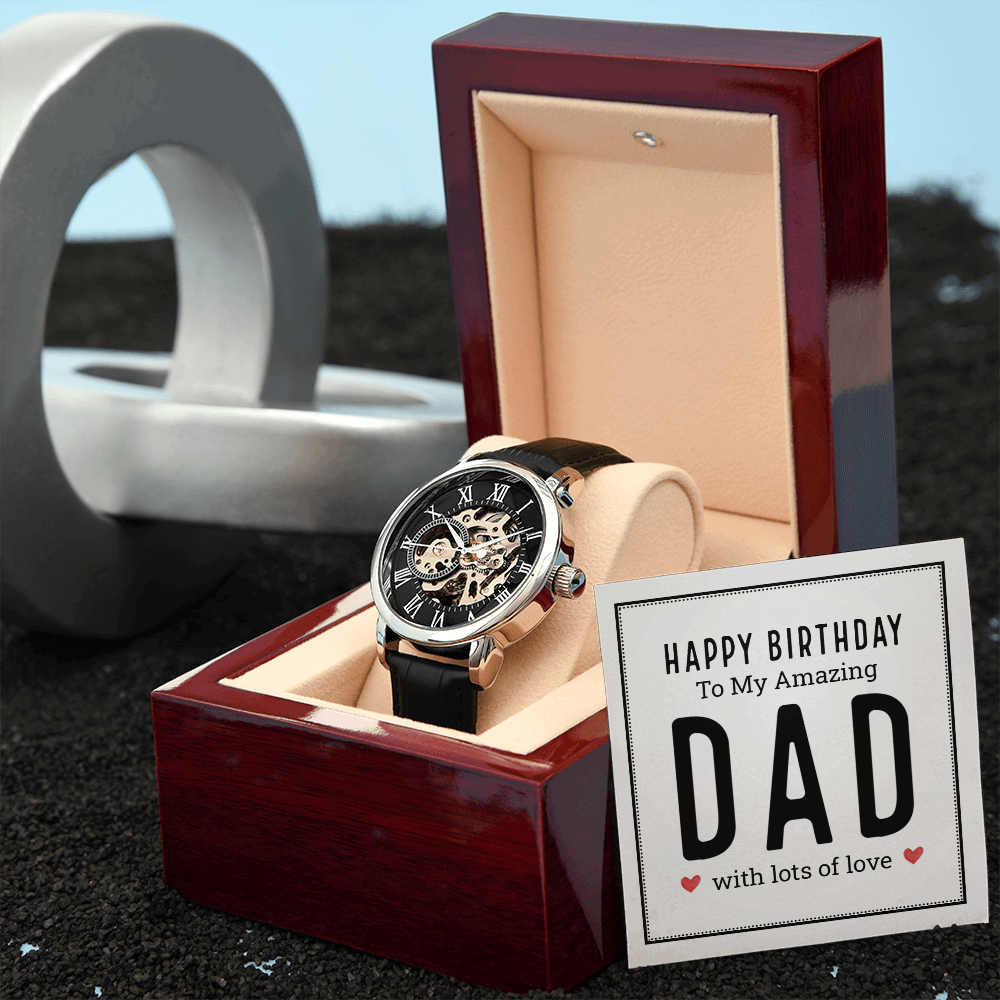 Happy birthday to my amazing dad Men's Openwork Watch With Mahogany Box - StarShineBox -