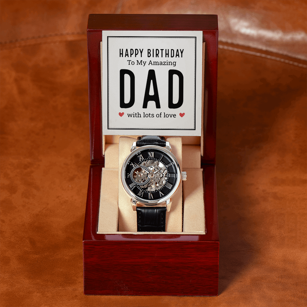 Happy birthday to my amazing dad Men's Openwork Watch With Mahogany Box - StarShineBox -