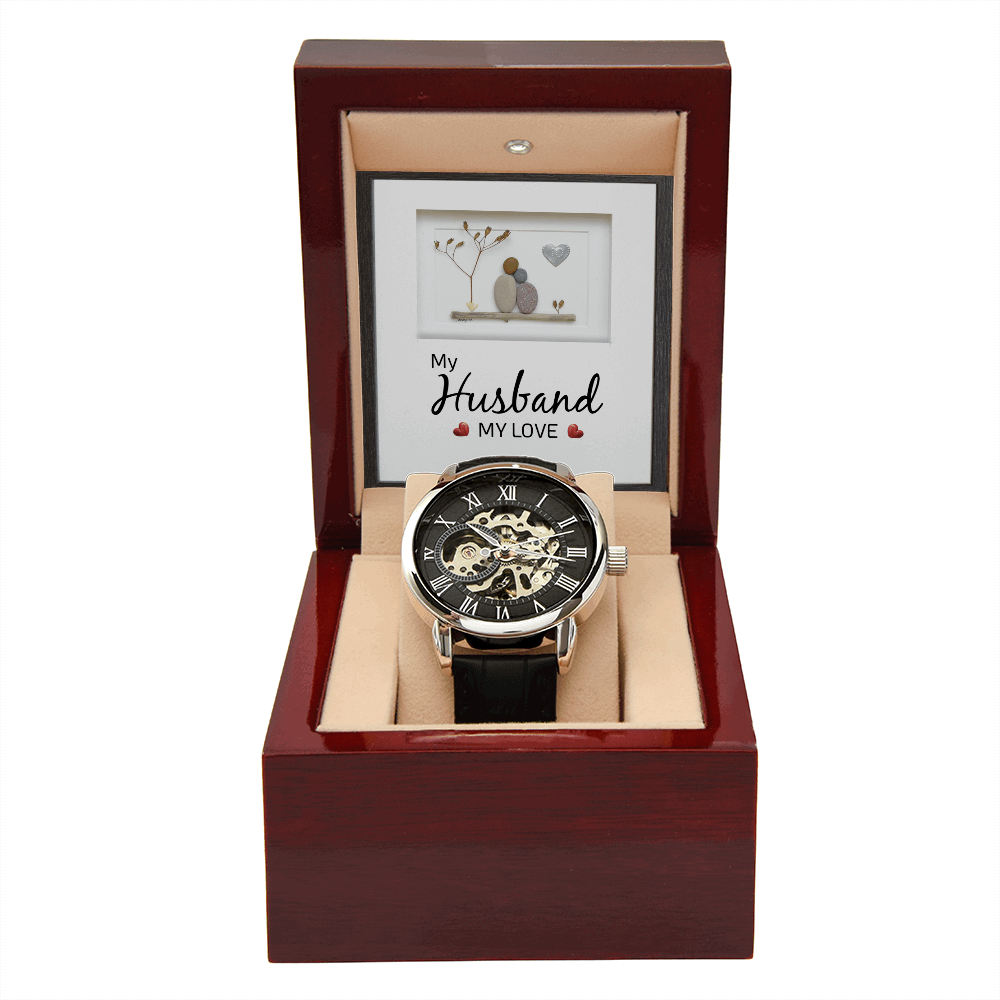 My Husband my Love Men's Openwork Watch With Mahogany Box - StarShineBox -