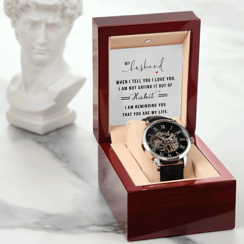 My Husband when I tell you I love you Men's Openwork Watch With Mahogany Box - StarShineBox -