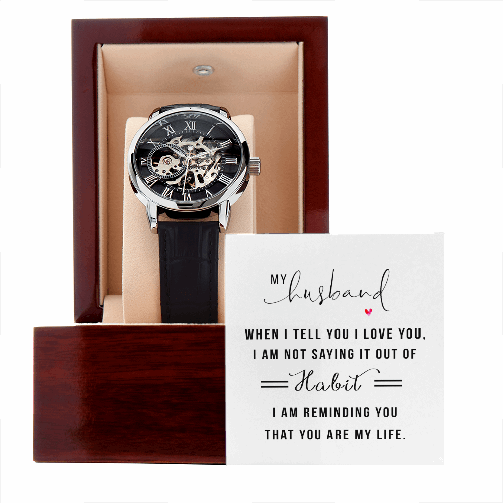My Husband when I tell you I love you Men's Openwork Watch With Mahogany Box - StarShineBox -