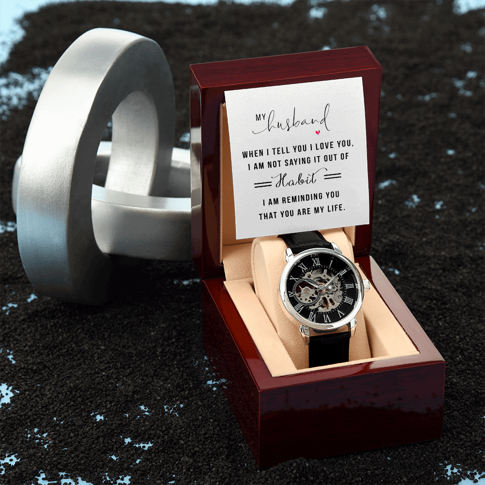 My Husband when I tell you I love you Men's Openwork Watch With Mahogany Box - StarShineBox -