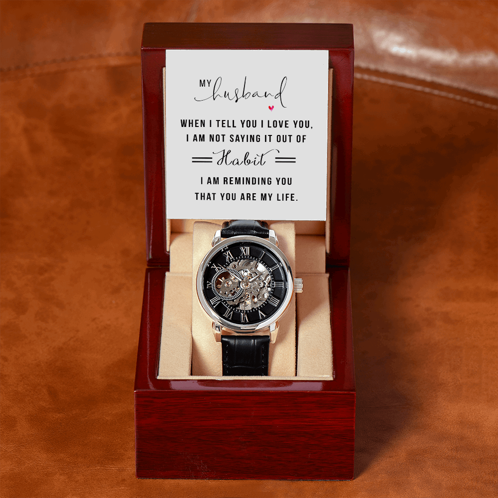 My Husband when I tell you I love you Men's Openwork Watch With Mahogany Box - StarShineBox -