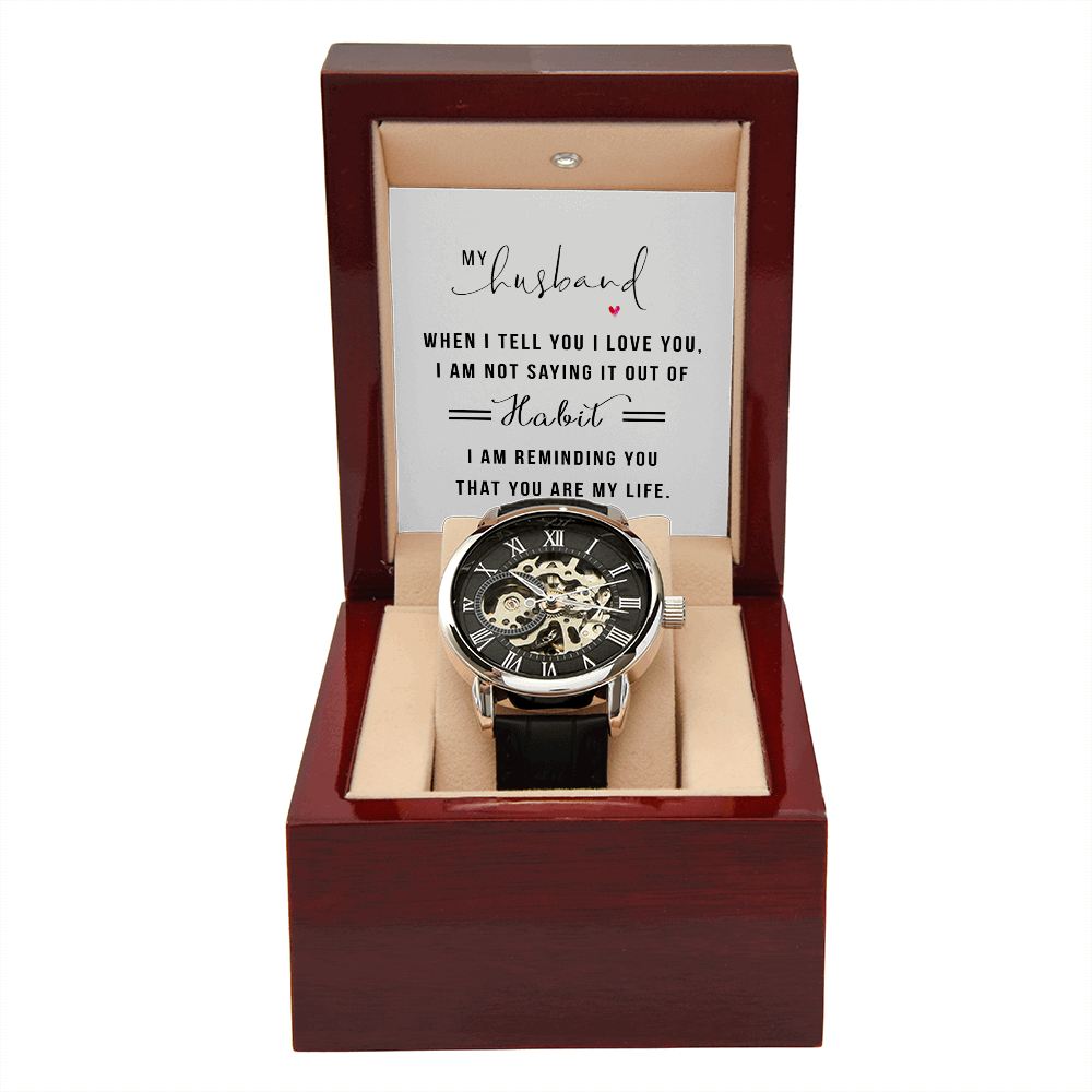 My Husband when I tell you I love you Men's Openwork Watch With Mahogany Box - StarShineBox -