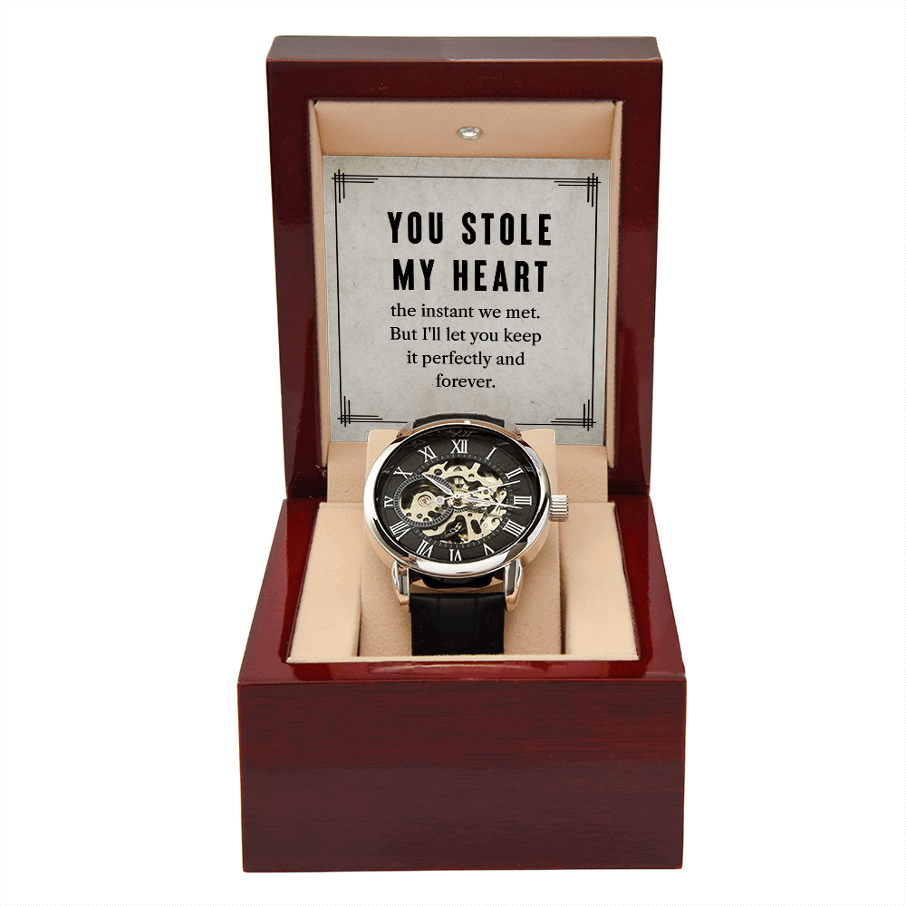 My man-You stole my heart Men's Openwork Watch With Mahogany Box - StarShineBox -