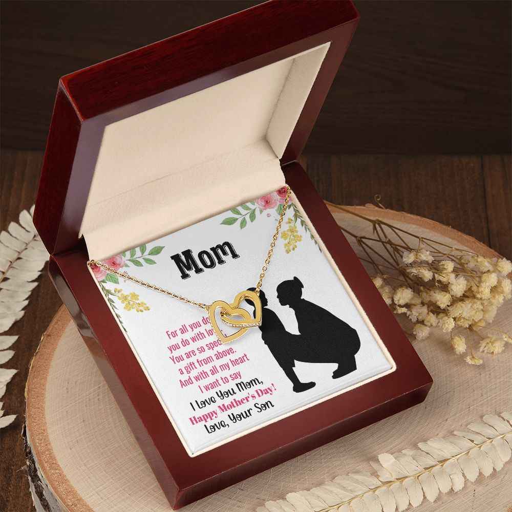 To Mom you are so special flower Interlocking Hearts Necklace