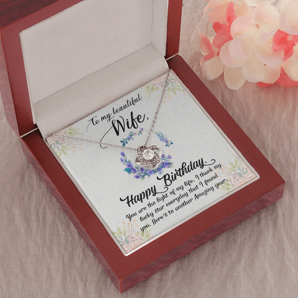 To My Wife Happy Birthday Purple Flowers - The Love Knot Necklace - Starshine Box