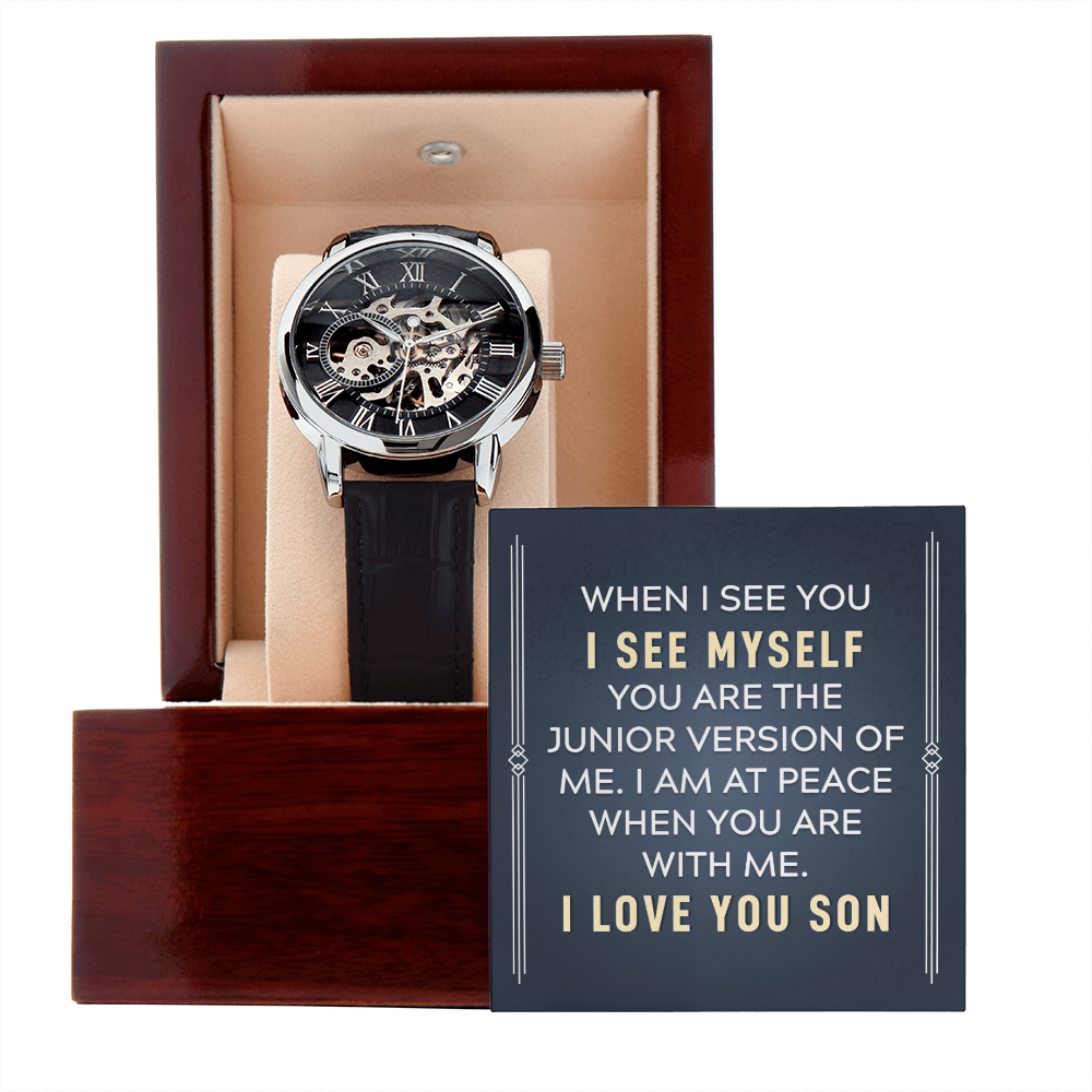 To my son-When I see you Men's Openwork Watch With Mahogany Box - StarShineBox -