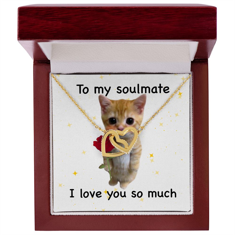 To my soulmate- I love you so much cute cat Interlocking Hearts necklace - StarShineBox -