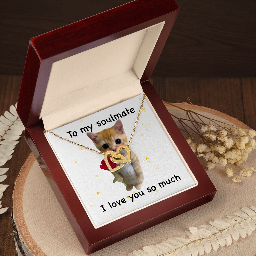 To my soulmate- I love you so much cute cat Interlocking Hearts necklace - StarShineBox -