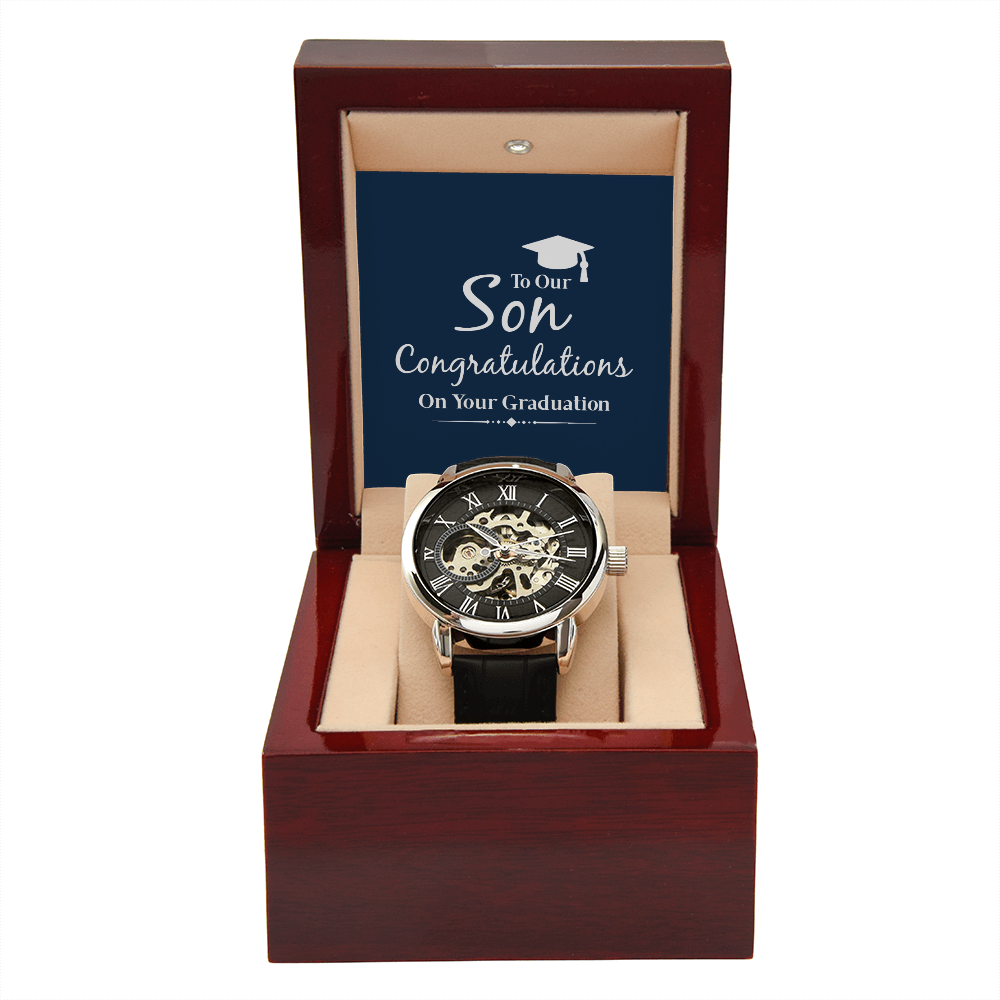 To our son- congratulations on your graduation Men's Openwork Watch With Mahogany Box - StarShineBox -