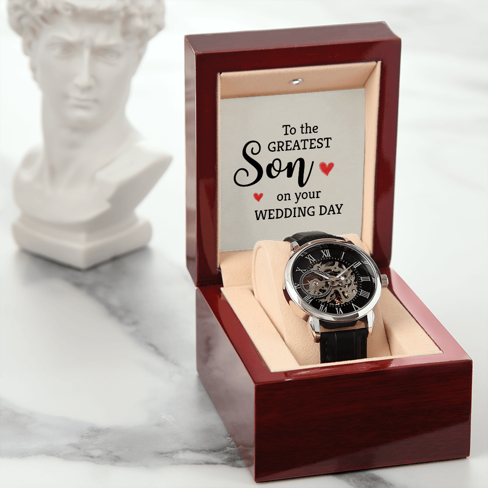 To the greatest son Men's Openwork Watch With Mahogany Box - StarShineBox -