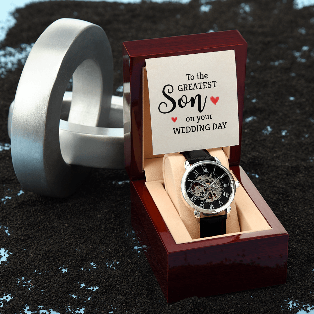 To the greatest son Men's Openwork Watch With Mahogany Box - StarShineBox -