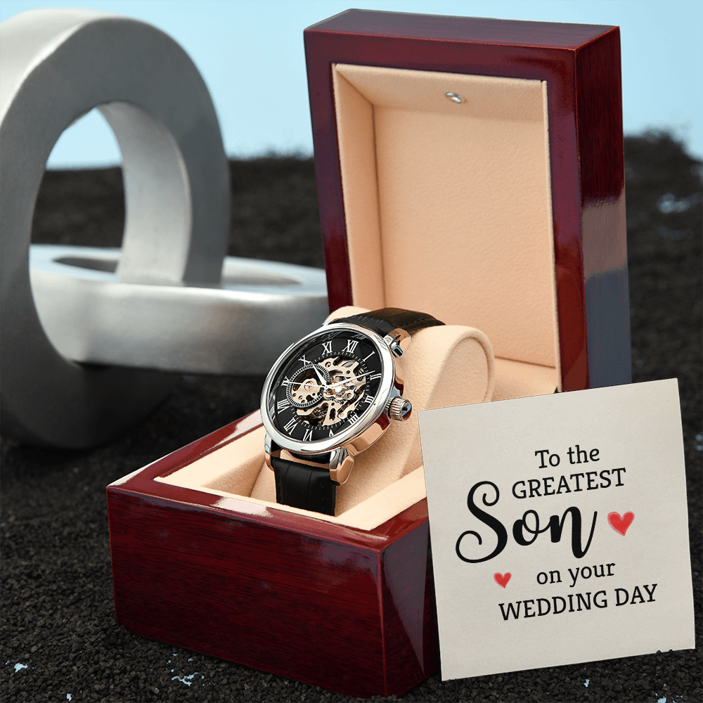 To the greatest son Men's Openwork Watch With Mahogany Box - StarShineBox -