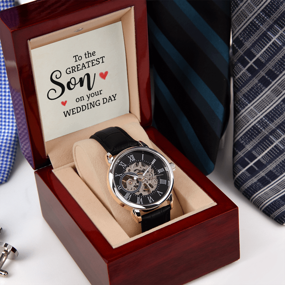 To the greatest son Men's Openwork Watch With Mahogany Box - StarShineBox -