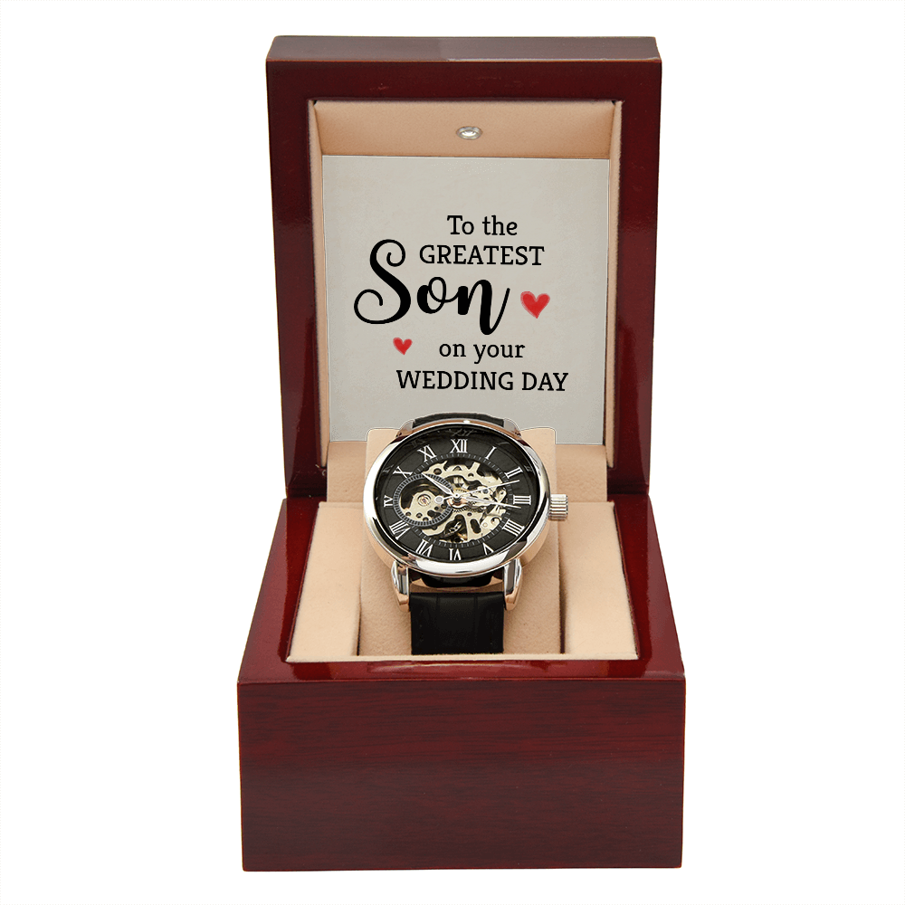 To the greatest son Men's Openwork Watch With Mahogany Box - StarShineBox -