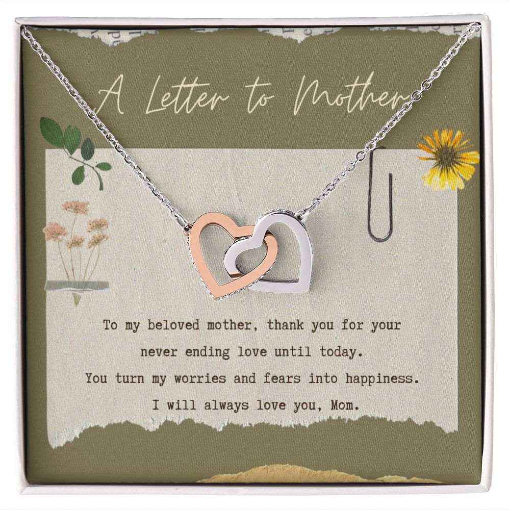 A letter to mother interlocking hearts necklace