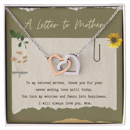 A letter to mother interlocking hearts necklace