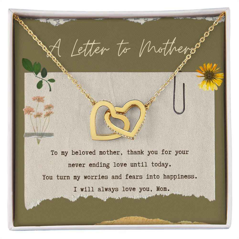 A letter to mother interlocking hearts necklace