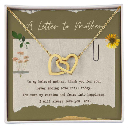 A letter to mother interlocking hearts necklace