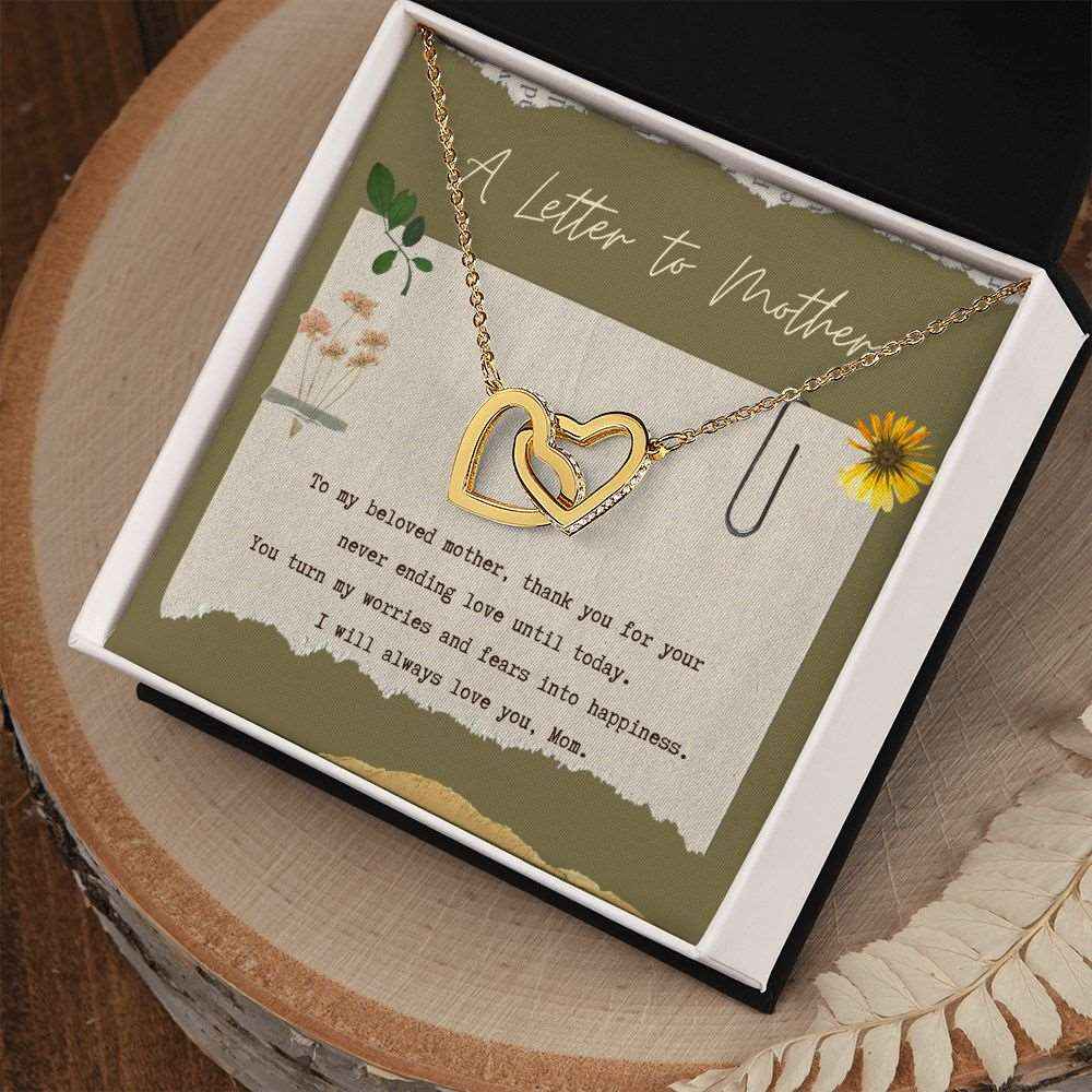 A letter to mother interlocking hearts necklace