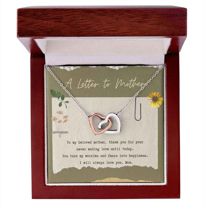 A letter to mother interlocking hearts necklace