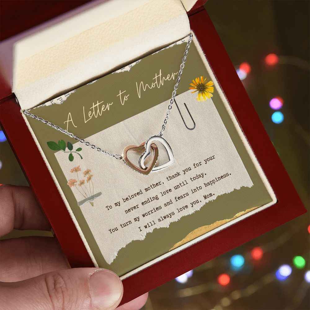 A letter to mother interlocking hearts necklace