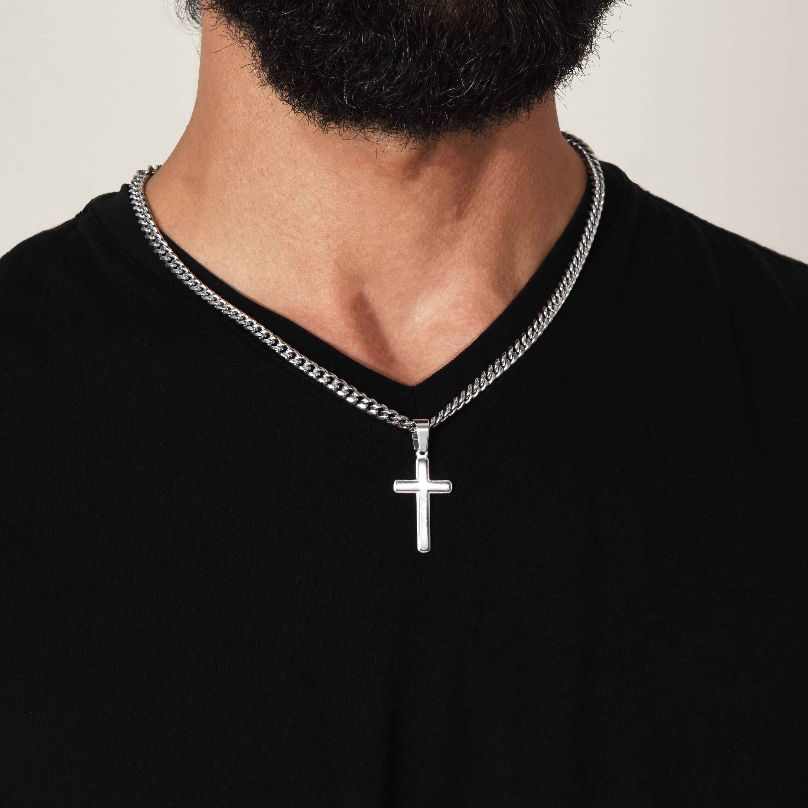 To My Dad From Son - Personalized Engraved Cross Necklace with Cuban Link Chain - Starshine Box
