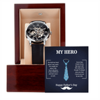 Dad my Hero Men's Openwork Watch With Mahogany Box - StarShineBox -