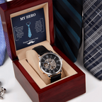 Dad my Hero Men's Openwork Watch With Mahogany Box - StarShineBox -