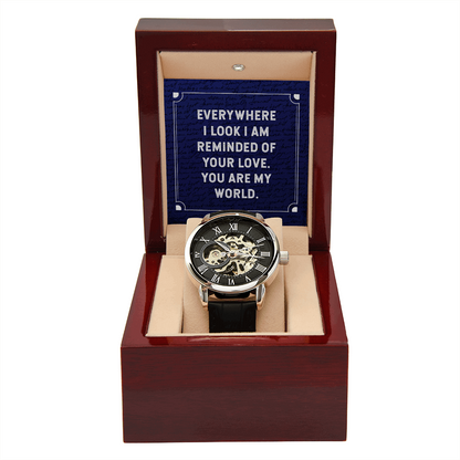 Everywhere I look Men's Openwork Watch With Mahogany Box - StarShineBox -