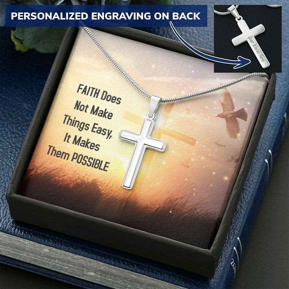 Faith does not make things easy- Personalized Cross Necklace