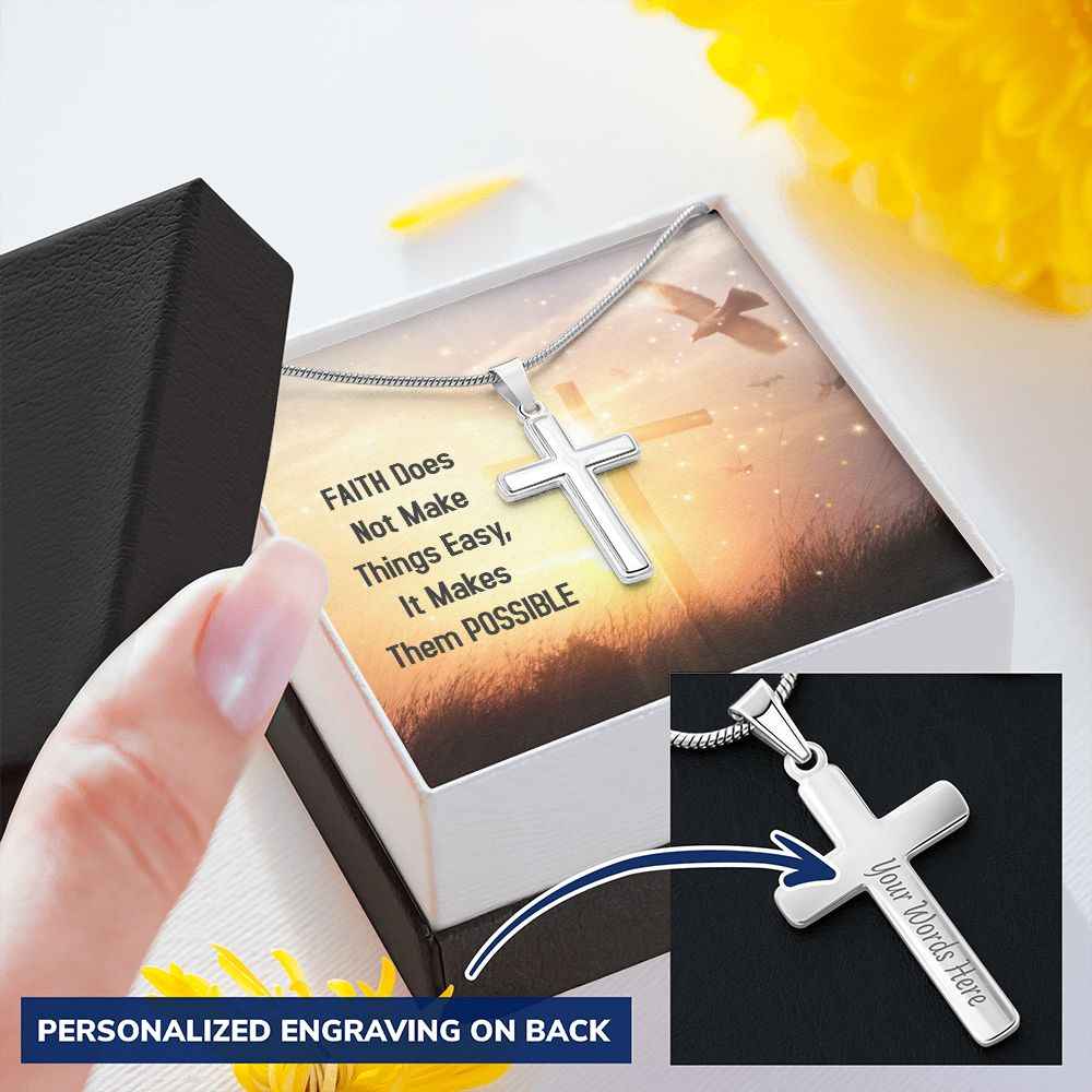 Faith does not make things easy- Personalized Cross Necklace