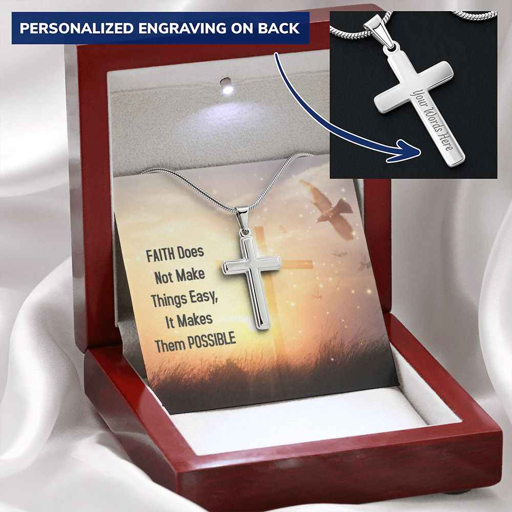 Faith does not make things easy- Personalized Cross Necklace