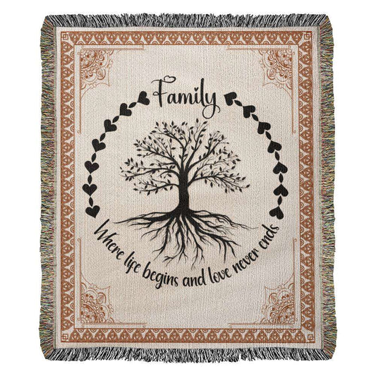 Family Where life Belongs Heirloom Woven Blanket - StarShineBox -