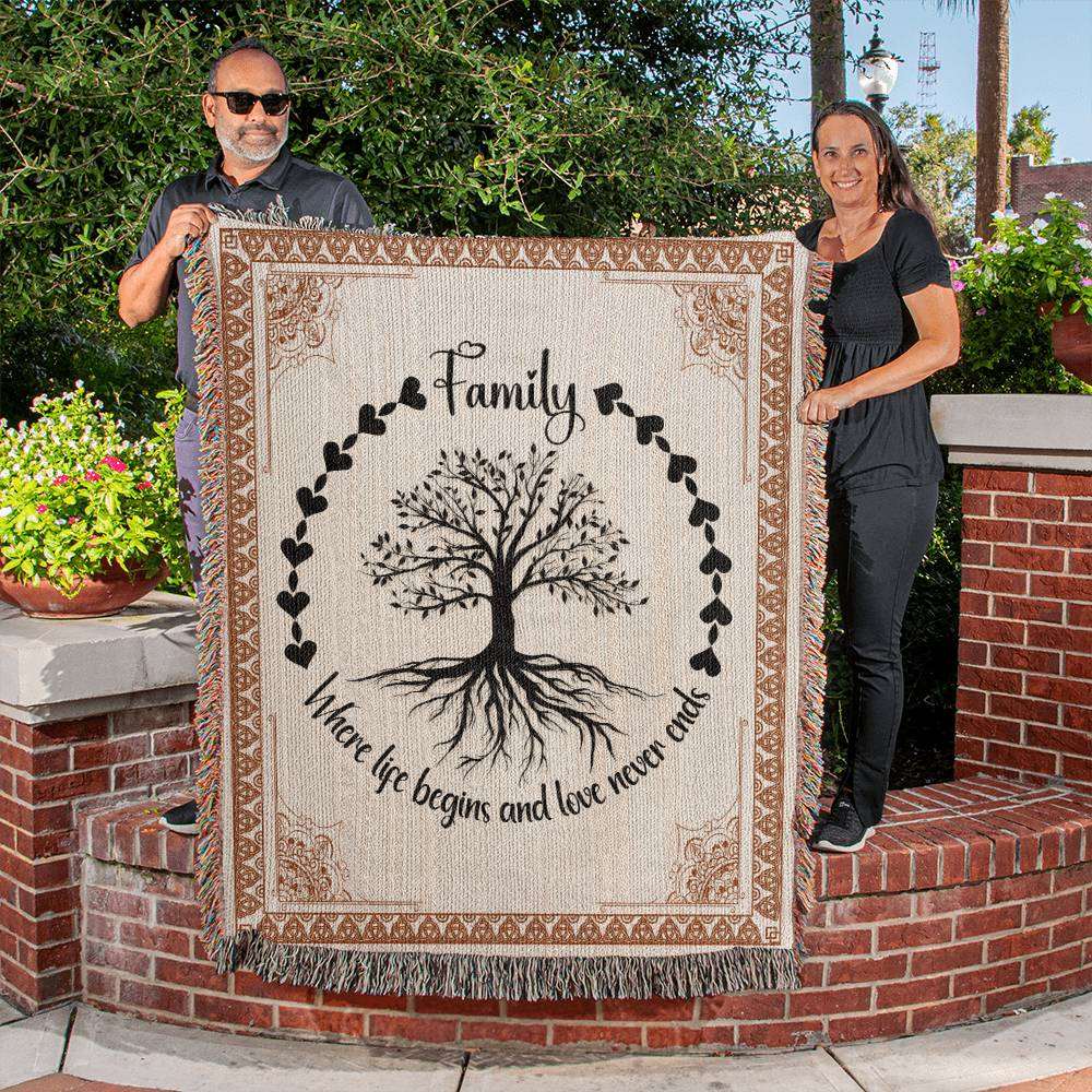 Family Where life Belongs Heirloom Woven Blanket - StarShineBox -